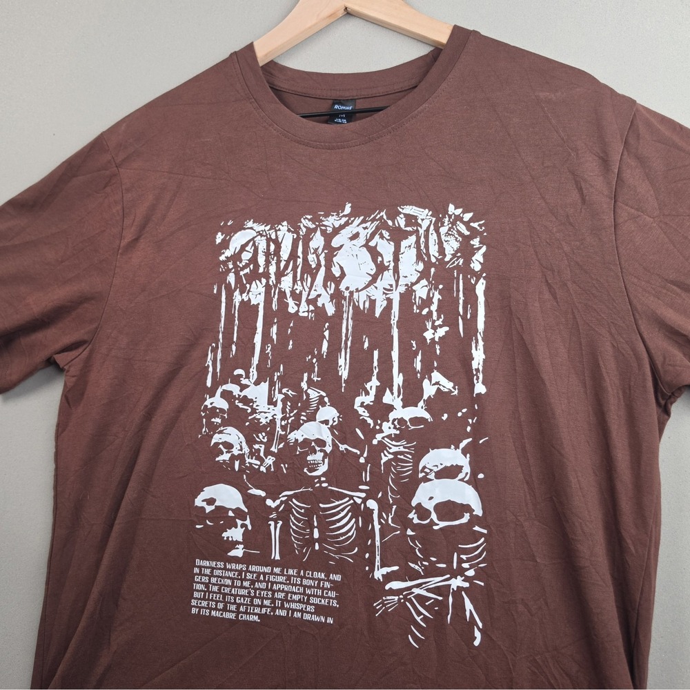 ROMWE Skeleton Graphic T-Shirt Mens Medium Brown Macabre Goth Y2K Streetwear